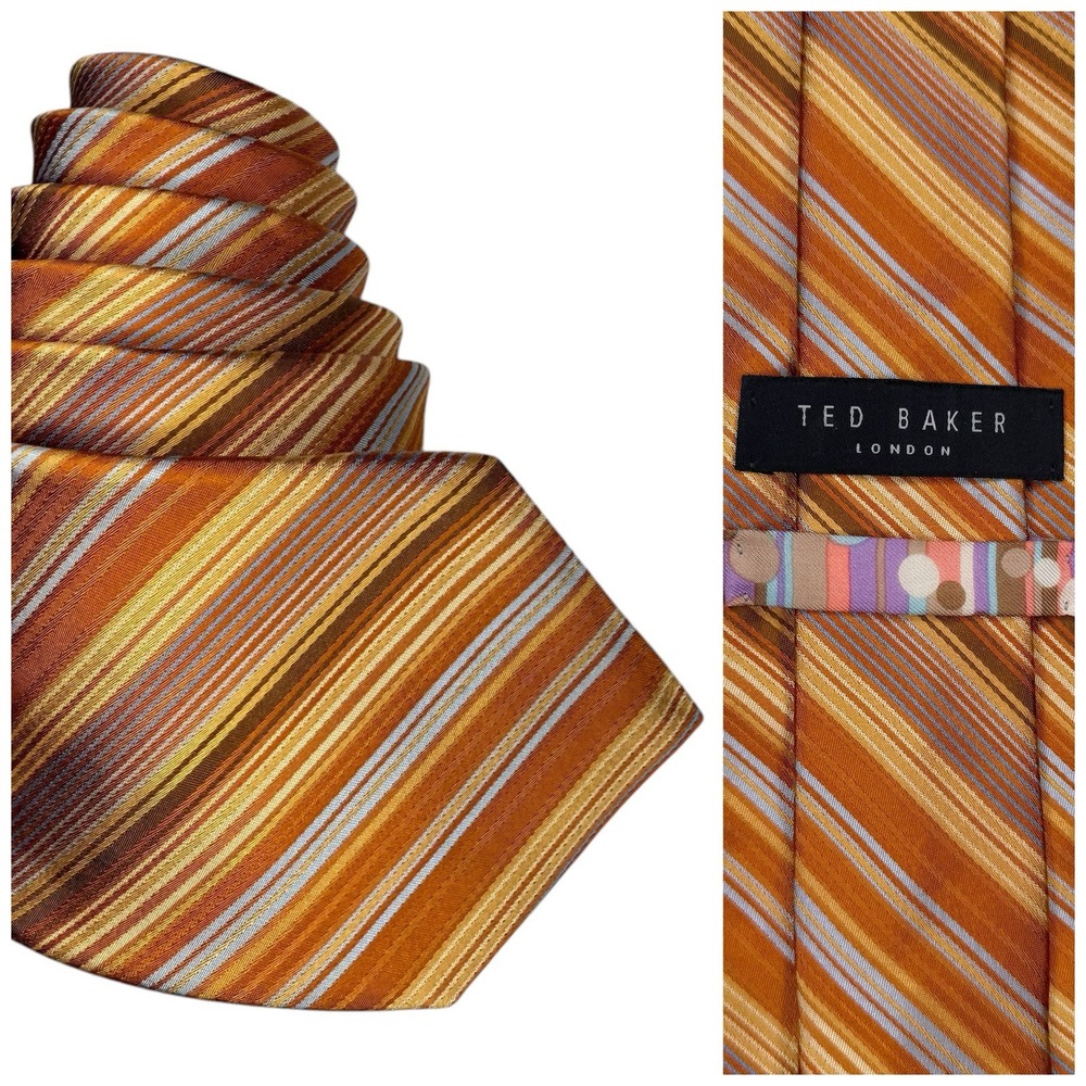 Ted Baker Tie 100% Silk Necktie Retro Stripe Contrast Print 58.5", 3.5" USA Made